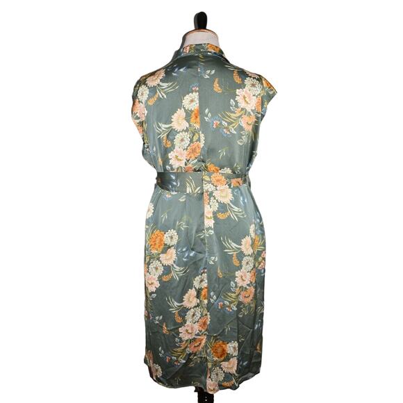 BISHOP + YOUNG NEW $108 Button Down Belted Dress in Teal Floral P2X - Picture 2 of 3